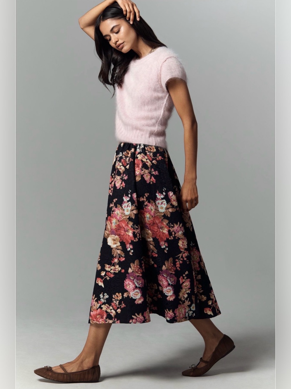 Anthropologie The Jacie Floral Jacquard Midi Skirt NWT